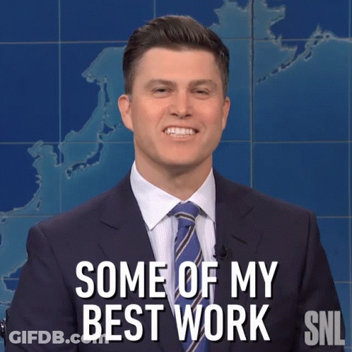 Man In Suit Smiling Says Some Of My Best Work SNL GIF