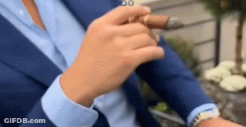 Man In Suit Smoking Cigar With Watch GIF