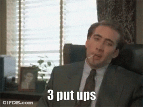 Man In Suit Smoking Cigarette Saying 3 Put Ups GIF