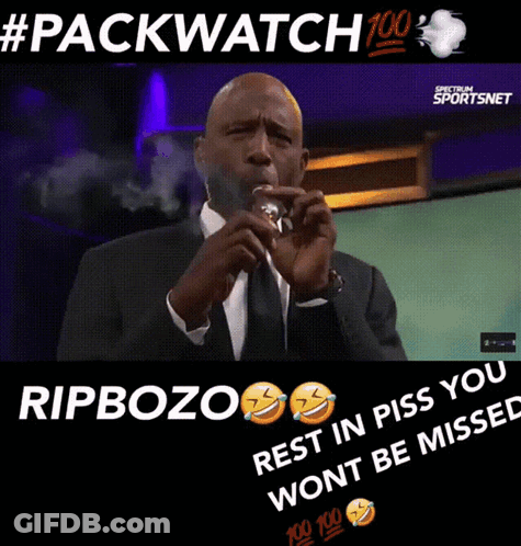 Man In Suit Smoking With RIPBOZO Rest In Piss GIF