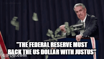 Man In Suit Standing At Podium With Money Falling GIF