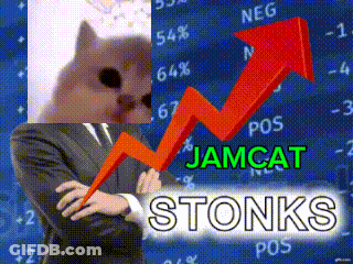 Man In Suit Standing Before Jamcat Stonks Arrow GIF