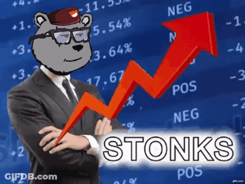 Man In Suit Standing Before Stonks Graph GIF