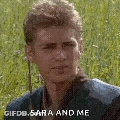 Man In Suit Standing In Field With Sara And Me On Face GIF