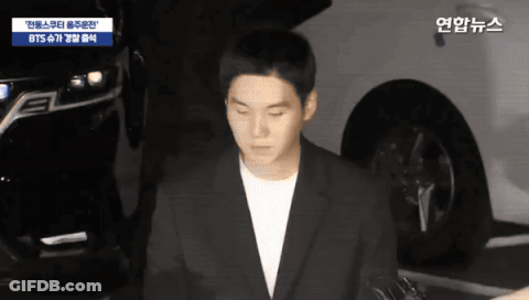 Man In Suit Standing In Front Of BTS Car GIF