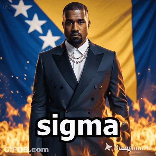 Man In Suit Standing In Front Of Sigma Flag GIF