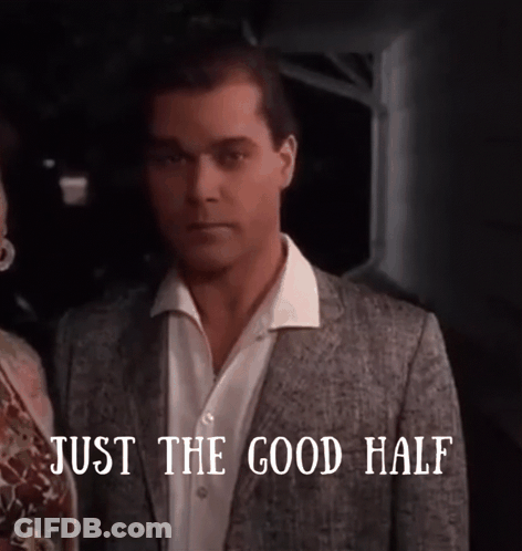 Man In Suit Standing Next To Woman Just The Good Half GIF