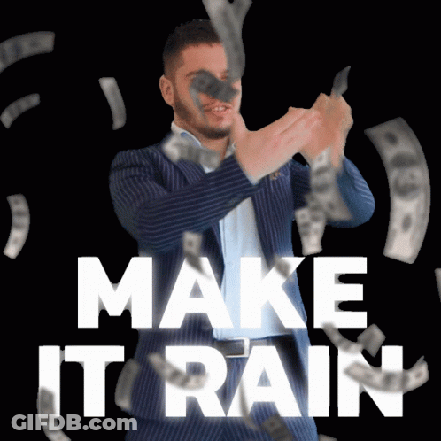 Man In Suit Surrounded By Money GIF