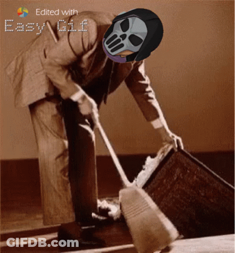 Man In Suit Sweeping Skull Mask GIF