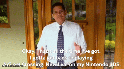 Man In Suit Talking About Animal Crossing New Leaf On Nintendo 3DS GIF