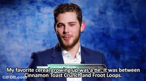 Man In Suit Talking About Favorite Cereal GIF