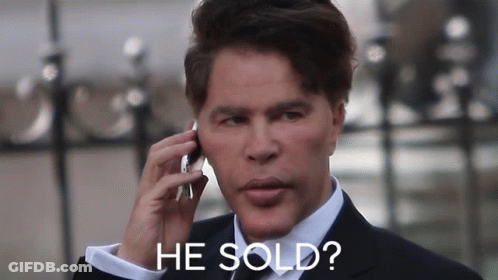 Man In Suit Talking On Cell Phone Saying He Sold GIF