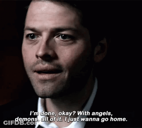 Man In Suit Talking To Angels And Demons GIF