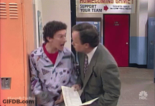 Man In Suit Talking To Boy In Locker Room GIF