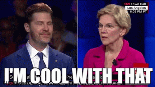 Man In Suit Talking To Woman In Pink Jacket Saying I'm Cool With That GIF