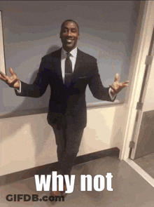 Man In Suit Tie Arms Outstretched Why Not GIF