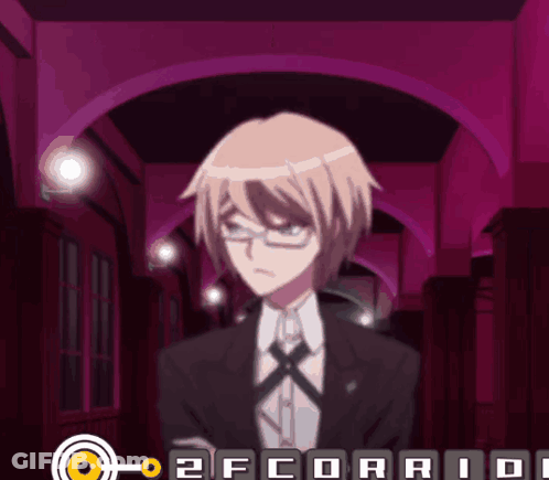 Man In Suit Tie In Purple Hallway 2Fc GIF