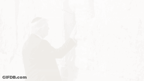 Man In Suit Touching Stone Wall With American Flag GIF