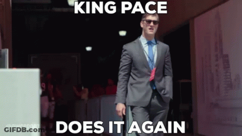 Man In Suit Walking Hallway Saying King Pace Does It Again GIF