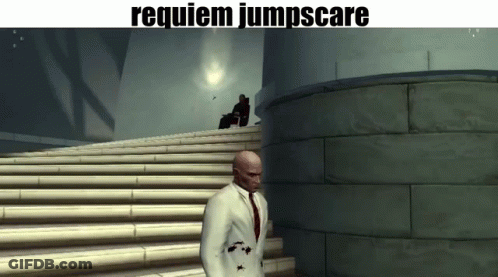 Man In Suit Walking Up Stairs Requiem Jumpscare GIF