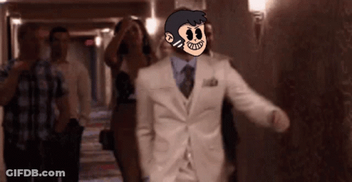 Man In Suit Walking With Cartoon Face GIF