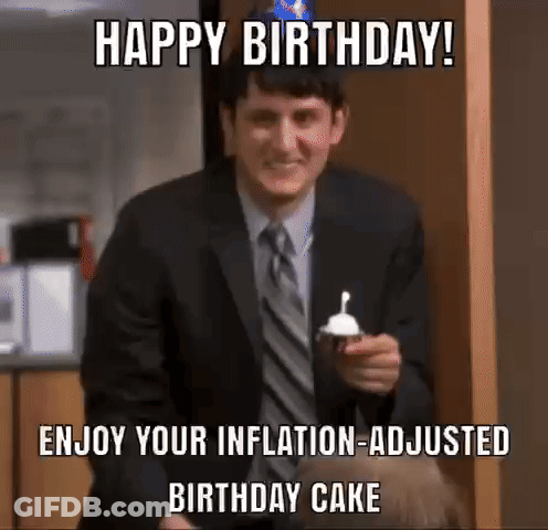 Man In Suit Waving Hands While Another Says Happy Birthday GIF