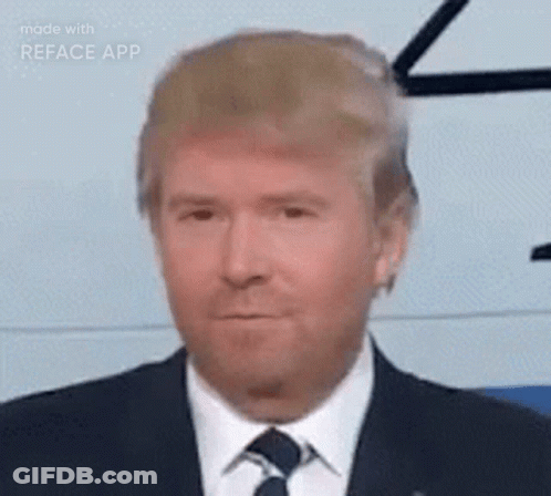 Man In Suit Wearing Fake Donald Trump Face GIF