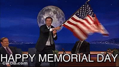 Man In Suit With American Flag, Full Moon, Happy Memorial Day GIF