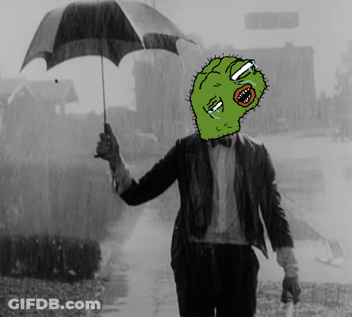 Man In Suit With Cactus Face Holding Umbrella GIF