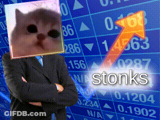 Man In Suit With Cat On Head And Stonks Chart GIF