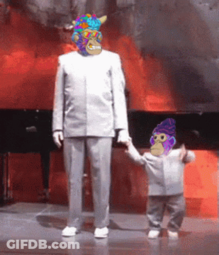 Man In Suit With Colorful Mask Holding Child's Hand GIF