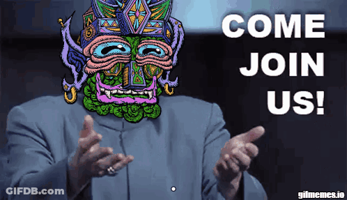 Man In Suit With Colorful Mask Pointing Come Join Us GIF