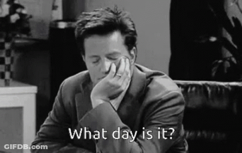 Man In Suit With Hand On Face Saying What Day Is It GIF