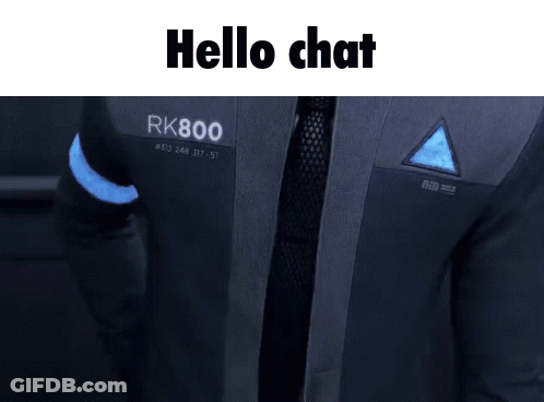Man In Suit With Hello Chat On Jacket GIF