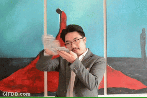 Man In Suit With Money Next To Red Dress Painting GIF