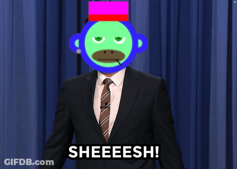 Man In Suit With Monkey Face Saying Sheeeesh GIF