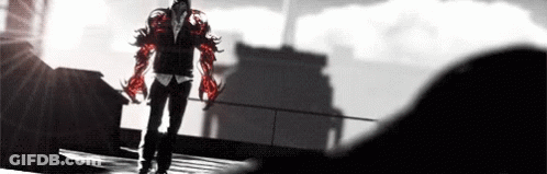 Man In Suit With Red Arms Walking On Balcony GIF