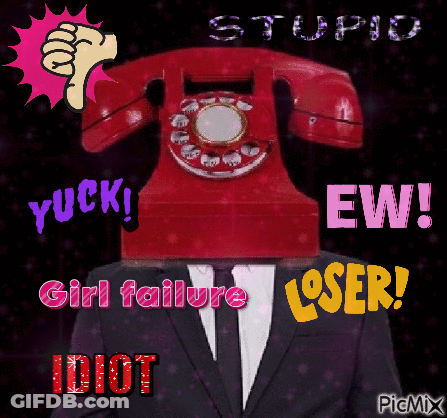Man In Suit With Red Phone Head Saying Stupid GIF