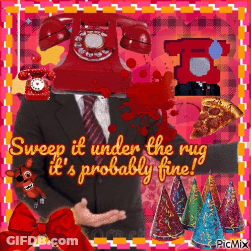 Man In Suit With Red Telephone On Head Saying Sweep It Under The Rug GIF