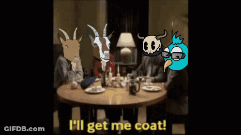 Man In Suit With Skull Horns Says I'll Get Me Coat GIF