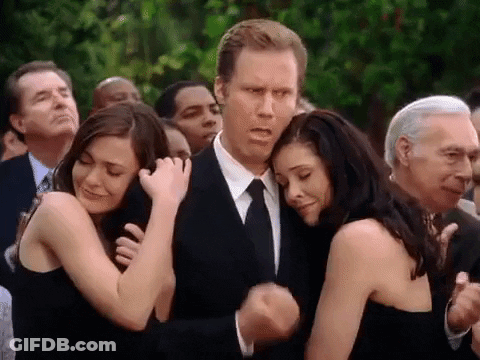 Man In Suit With Two Women In Black Dresses Funeral GIF