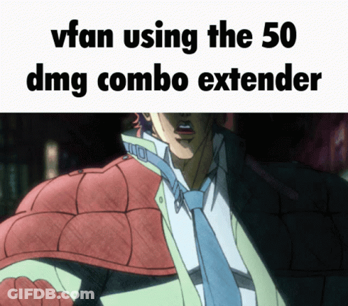Man In Suit With Vfan Using 50 Dmg Combo Extender GIF