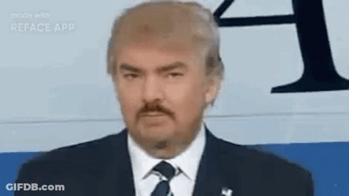 Man In Suit With Wig And Mustache GIF