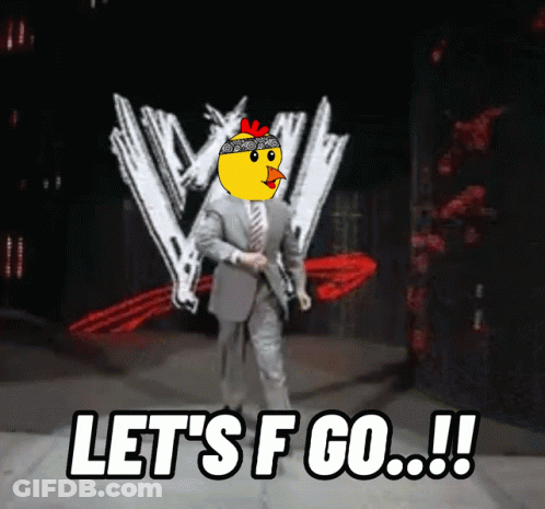 Man In Suit With Yellow Chicken On Head Saying Let's F Go GIF