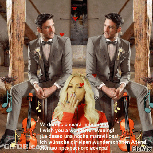 Man In Suit, Woman In Red Jacket, Violin GIF