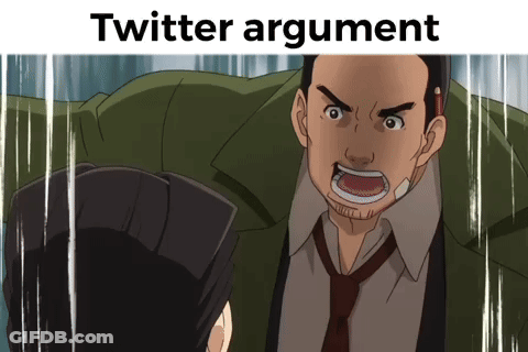 Man In Suit Yelling At Another Man Twitter Argument Meme GIF