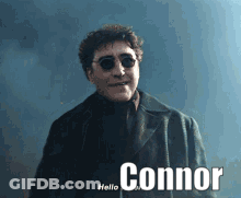 Man In Sunglasses And Black Coat Says Hello Connor GIF
