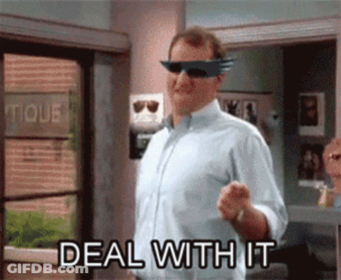 Man In Sunglasses And Blindfold Saying Deal With It GIF