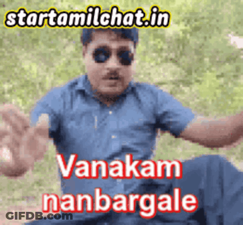 Man In Sunglasses And Blue Shirt Vanakam Nanbargale GIF