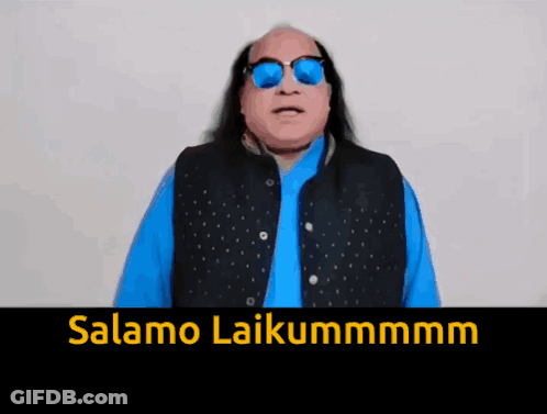 Man In Sunglasses And Blue Vest Says Salamo Laikummmmm GIF